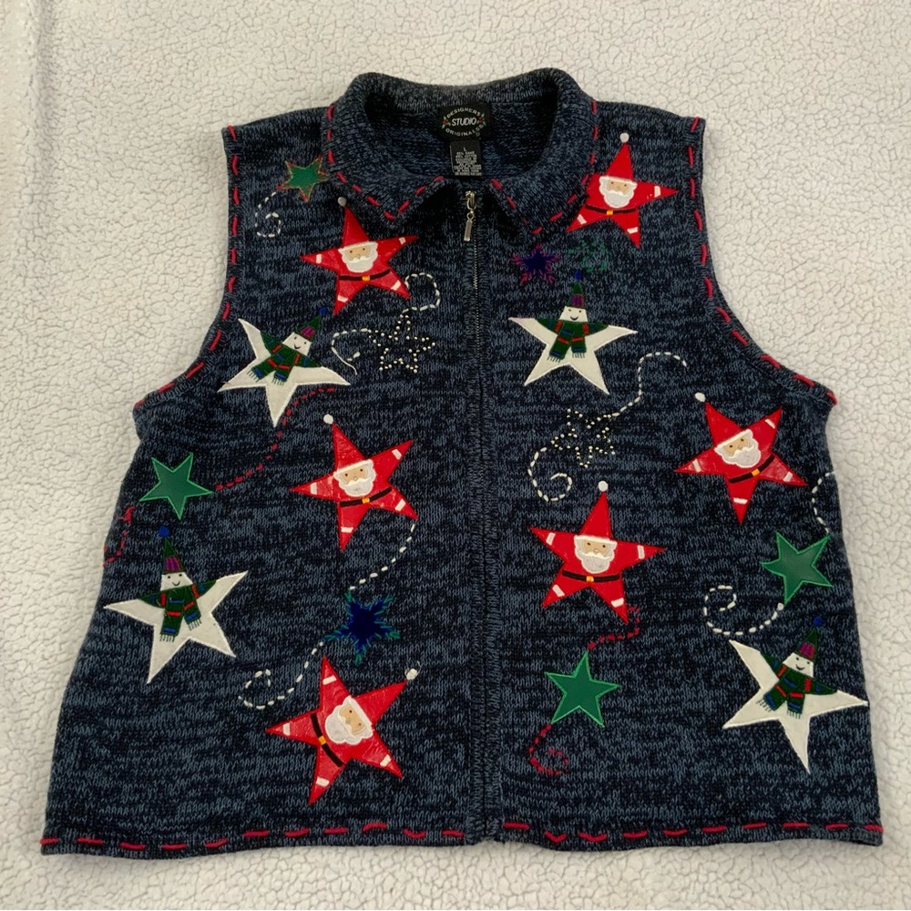 Designers Studio Originals Large Vintage Embroidered Appliqué Christmas Sweater